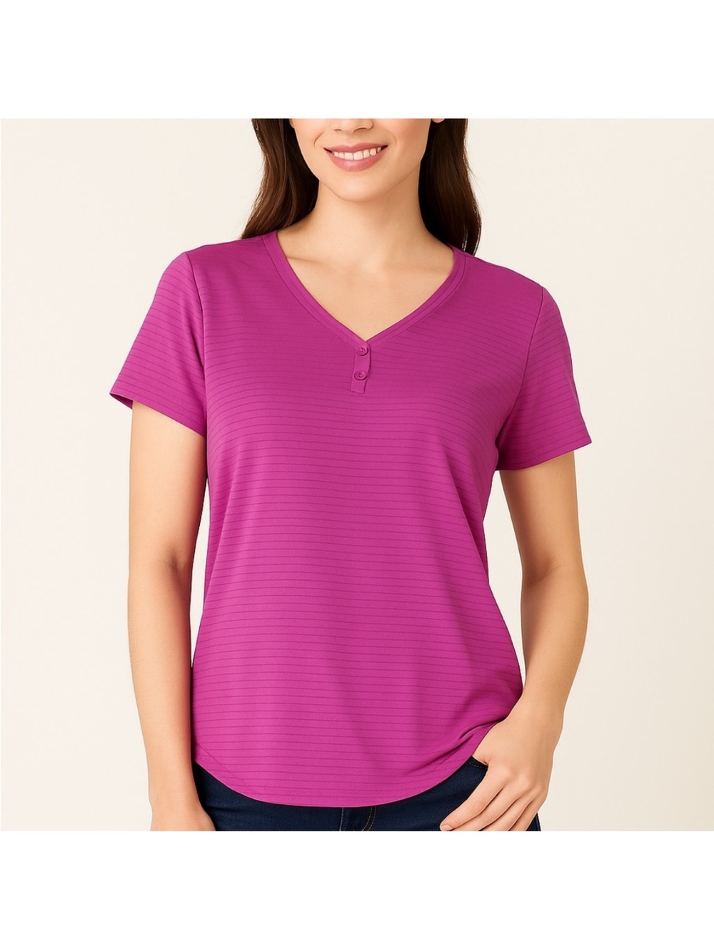 Talbots Short Sleeve V-Neck Henley Tee Violet Women’s Medium
